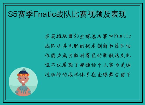 S5赛季Fnatic战队比赛视频及表现